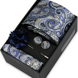 Riolio  Men Necktie Flower Pin Set With Box Luxury Necktie Handkerchief Brooch With Cufflinks Set Gift Box Wedding Men Suits Gravatas