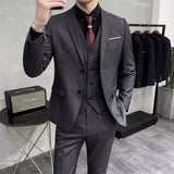 Riolio  Groom's Wedding Dress ( Jacket + Vest + Pants ) High End Brand Solid Color Men's Casual Business Office Formal Suit 3Pcs Sets