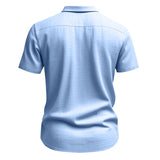 Riolio Summer New Solid Color Linen Men's Shirt Turn-down Collar Short Sleeve Men's Loose Casual Pocket Outdoor Vacation Shirt