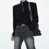 Riolio  Mens T-Shirt Zipper Shoulder Pad High Collar T-Shirt Streetwear Fashion Youth Campus All-Match Long Sleeve Top Men'S Clothing