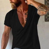 Riolio Vintage Loose Cotton T Shirts Men Casual V Neck Short Sleeve Solid Tees Spring Summer Fashion Pure Color Clothes Men's Tops