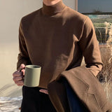 Riolio  Half-turtleneck Sweater for Men, Long-sleeved Korean Style Trendy Knitted Sweater with Bottoming Shirt, Hong Kong Style Casual