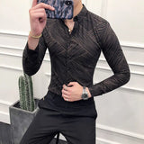 Riolio  Fashion Spring Autumn Men Clothing Shirts New Lapel Printing Streetwear England Smart Casual Office Social Long Sleeve Slim Tops