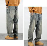 Riolio  Men's Jeans Retro Cargo Trousers Straight Man Cowboy Pants Punk Washed Luxury Designer 2025 Trend Y2k Vintage Korean Style Baggy