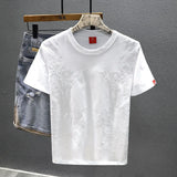 Riolio  Chinese Style Embroidered Short-sleeved T-shirt Men Summer Casual Versatile Top