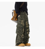 Riolio  Ripped Camo Jeans Men 2025 New Loose Straight Leg Denim Pants Outdoor Hiking Trousers Casual Comfort Street Style Fashion