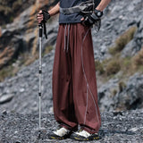 Riolio  Quick Dry Wide Leg Pants with Drawstring Unisex Summer Ice Sensation Waistband Contrast Color Stitched Elastic Cords
