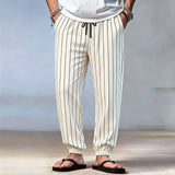 Riolio  Men's Vertical Striped Jogger Pants Drawstring Waist Casual Tapered Trousers Lightweight Beach Bot for Summer