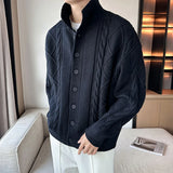 Riolio New Korean Style Jacquard Men Cardigan Jackets Fashion Luxury Knitted Button-down  Long Sleeve Sweater Coat Winter Warm Knitwear