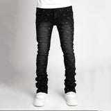 Riolio Stretchy Pearls Skinny Jeans For Men New Fashion Fashion Rhinestone European Street Personality Stacked Denim Pants