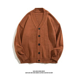 Riolio Autumn Winter Men Casual V-Neck Cardigan Sweaters Solid Color Long Sleeve Outerwear Single-breasted Male Loose Knitted Coats