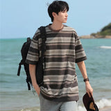 Riolio Summer Hip Hop Fashion Striped T Shirt For Men Cotton Casual Short Sleeve O-Neck T-shirts Y2K Streetwear Aesthetic Tee Tops