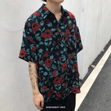 Riolio  Street Retro Short-sleeved Shirt Korean Style Trendy Loose Casual Floral Shirt