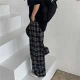 Riolio Black and Pink Plaid Pants Oversize Women Pants High Waist Loose Wide Leg Trousers Ins Retro Teens Straight Trousers Streetwear