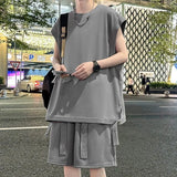Riolio  Original Design Men's Summer Ice Silk Vest Shorts Set Sleeveless Quick Dry Comfortable Breathable Fashionable Casual Outfit