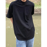 Riolio Minimalist Retro Top Chinese Stand Collar Irregular Splicing Niche T-shirt Round Neck Simple Solid Color Short Sleeves Tees Men