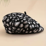 Riolio  Leopard Print Beret Hat, Autumn Winter New Vintage British Japanese Fashion Warm Versatile Painter Cap