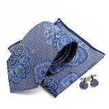 Riolio  New Men's Polyester Tie Pocket Square Cufflink Set Green Wine Red Brown Paisley Flower Necktie Business Party Accessories Gifts