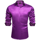 Riolio Men's Purple Satin Luxury Dress Shirts Silk Smooth Soild Wedding Party Social Tuxedo Prom Shirt Long Sleeve Top Casual Men Cloth