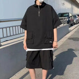 Riolio  Trendy Couple Matching Short Sleeve Zipper T-Shirt Set Loose Men's Spring Summer Fashion Brand Casual Workwear Clothing