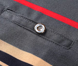 Riolio  Men's Spring Autumn New Striped Long Sleeve Pockets Button Tees Turn-down Collar Pullover Polo Shirt Business Casual Loose Tops