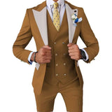 Riolio  Men's Fashionable Gentleman Business Banquet US-style Formal Dress Casual Wedding Color blocking Suit Blazer+Vest+Trousers