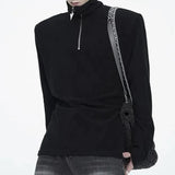 Riolio  Mens T-Shirt Zipper Shoulder Pad High Collar T-Shirt Streetwear Fashion Youth Campus All-Match Long Sleeve Top Men'S Clothing