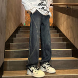 Riolio  Straight Leg Jeans Men Washed Solid Trousers Panel Design Denim Pants Autumn Fall Male Wear New 2025 High-quality denim pants