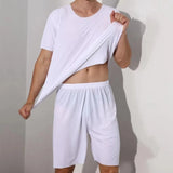 Riolio Men's Two-Piece Ice Silk Pajamas Men's Summer Thin Modal Short-Sleeved Pajamas Homewear Men's Large Size Pajamas Homewear Set