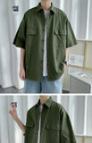 Riolio Working Pocket Solid Color Pure Cotton Short-sleeved Shirt Fashionable Summer Lapel Button Functional Half-sleeved Cardigan