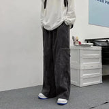 Riolio  Vintage Spring Autumn Men's Clothing Solid Color Elastic High Waist Pocket Casual Trousers Cargo Korean Wide Leg Fashion Pants