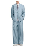 Riolio  Men's Pinstripe 2-Piece Suit Set Double Breasted Blazer Loose Wide Leg Pants Oversized Formal Business Tuxedo Wedding Prom Party