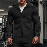 Riolio  Autumn Casual Men's Heavy Twill Lapel Long Sleeve Jacket Single-breasted Solid Color Slim-fit Jacket