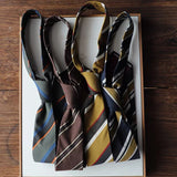 Riolio  2PCS Neck Tie Set Men Luxury Soft Cotton Neckties Brown Striped Pocket Square British Style Gentleman Tuxedo Shirt Accessories