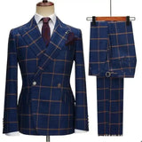 Men's Casual Plaid Suit Two-Piece Set Host Business Leisure Fashion City Autumn Double-Breasted Polyester Fiber Side Slit