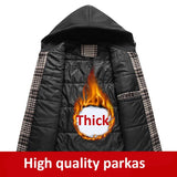 Riolio Plus Size 10XL 11XL Plaid Parkas Men Winter Thick Jacket Coat Plaid Fashion Casual Winter Hooded Jackets Big Size 11XL 10XL Male