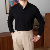 Riolio  Fashion Men Solid Polo Shirts Spring Autumn Korean Male Clothes Business Casual Office Social Loose Long Sleeve Tops