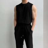 Riolio Ice Silk Men's Summer Ruffian Tracksuits Handsome Fashion Vest Sleeveless T-shirt And Pants Two Piece Set Men Elegant Suit