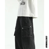 Riolio High quality Wide Leg jeans men Big Pocket Overalls Patchwork Men Unisex Neutral Loose Straight Casual High Street Hip Hop Jeans