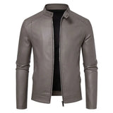 Riolio Men's Leather Jacket Trendy Handsome British Style Autumn Winter New Retro Stand Up Collar with Plush Casual Motorcycle Jacket