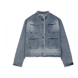 Riolio Autumn Denim Set Men Denim Jacket +Wide Leg Straight Jeans Casual Loose Solid Color Korean Style Street Stand Collar 2pcs Suit