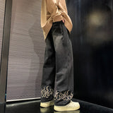 Riolio  Spring New Personality Embroidery Men's Baggy Jeans Streetwear Loose Straight Denim Trousers Male Brand Clothing