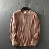 Riolio  Wfle Texture Long Sve T-irt Men's Spring Autumn Henry Collar Base Layer Trendy Pure Color Base T-irt
