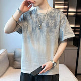 Riolio  New Men's Trendy Loose Fashion Student Short-sleeved Round Neck Sports Five-point Sleeve T-shirt