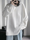 Riolio  Loose Long Sve round Ne T-irt for Men Spring Autumn Pure Color Base Layer irt Inner Wear Big Size Casual Faion