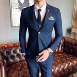 Riolio  S-7XL ( Blazer + Vest + Pants ) Brand Men's Formal Business Suit Three-piece Set Groom Wedding Party Dress Solid Color Plaid
