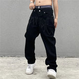 Riolio New Style Retro Printed Letter Jeans for Men Black Y2K Loose Straight Casual Denim Long Pants American Style Men's Streetwear