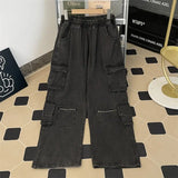 Riolio  Autumn American high street men and women trendy straight tube multi pocket workwear jeans for couples loose retro casual pants