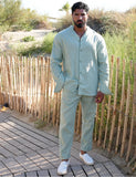 Riolio Autumn men's new fashion solid color suit cotton cardigan lapel long sleeve pants suit