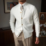 Riolio  Autumn Winter Men's Business Casual V Neck Cardigan Solid Color Knit Sweatercoat Male Slim Fit Long Sleeve Knitted Sweater Tops